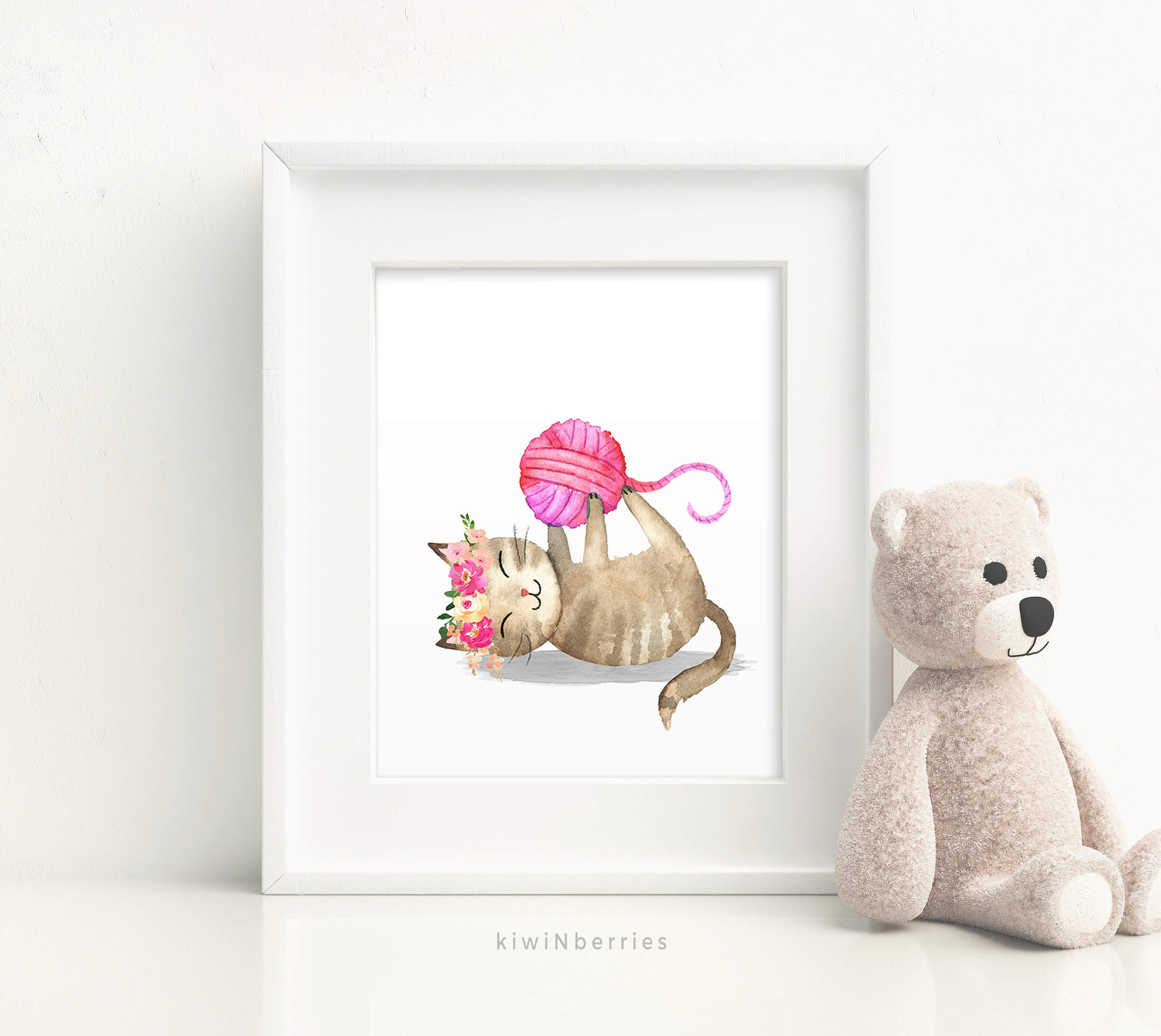 Watercolor Cat Prints Set: Floral Kitten Nursery Decor (digital ...