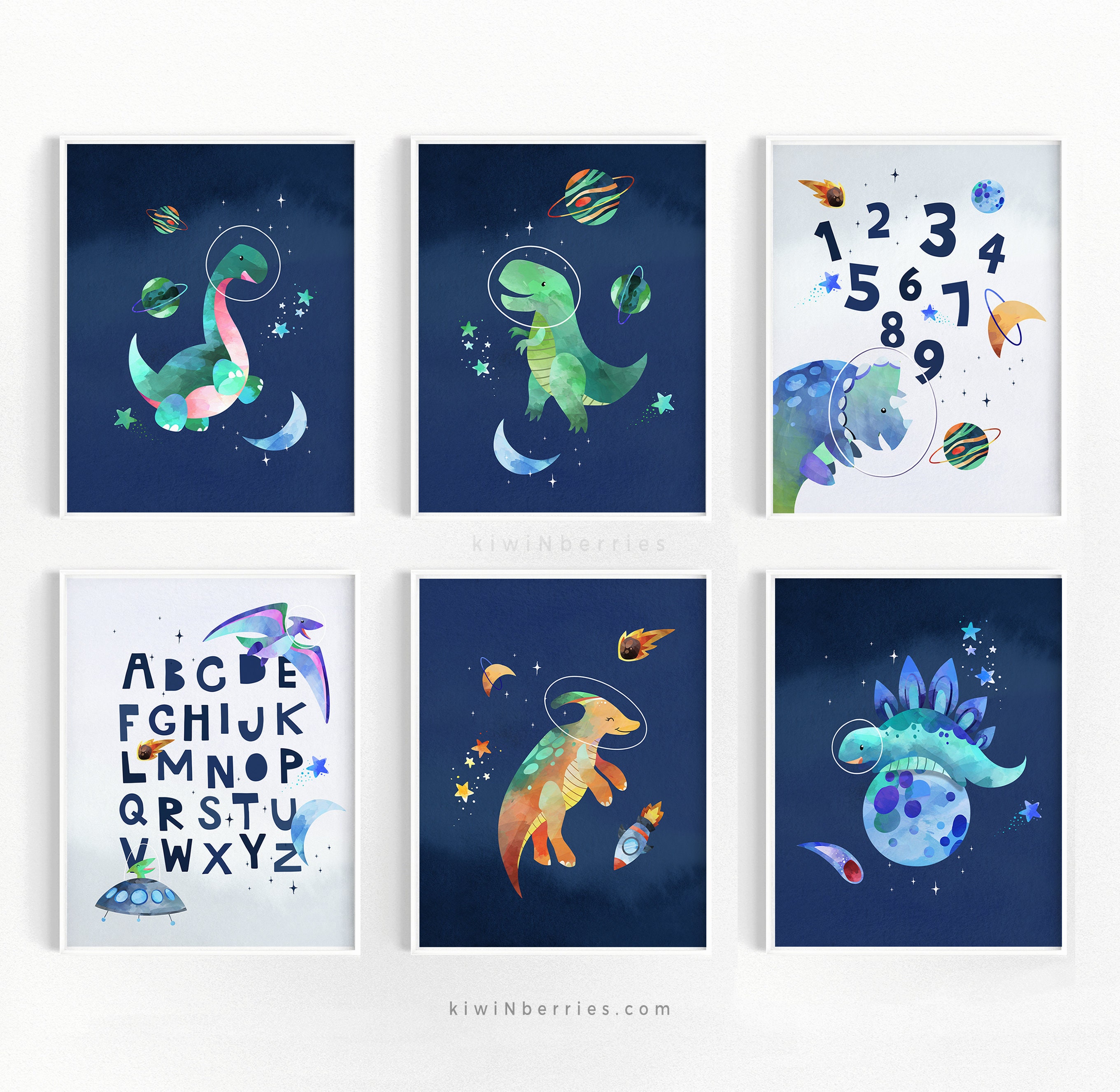 Dinosaur Space Nursery Art Prints: Set of 6 (digital Download) - Etsy