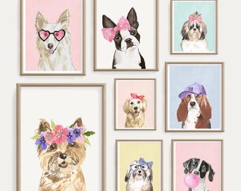 Funny Dressed Up Dogs Wall Art Set of 8, Printable Girls Room Decor, Download