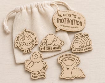 Pocketful of Motivation SVG Laser Cut Files, Funny Wooden Pocket Tokens, Weird Animal Advice DIY, Encouragement Gift SVG, Glowforge