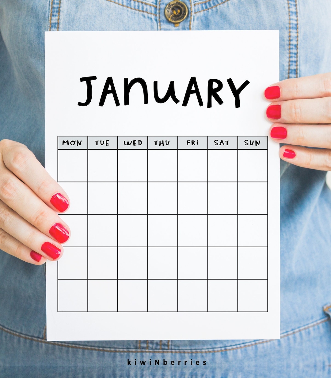 Undated Printable Calendar, Dateless Calendar Minimalist, Planner