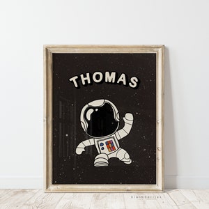 Nom personnalisé impression, poster astronaute, cadeau numérique personnalisé, garçons enfants tout-petits, astronaute avec nom, monogramme espace imprimable