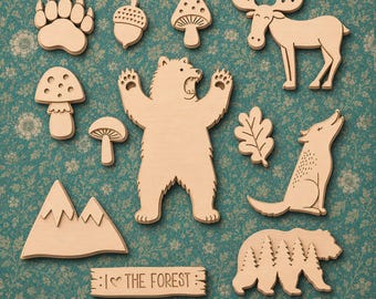 Woodland Bundle for laser cut, Children wooden decorations, Forest ornaments, DIY wood Crafts, SVG Ai EPS Dxf, Digital Download