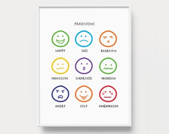 Rainbow Emotions Poster: Classroom Decor, Kids Feelings Art (Printable)
