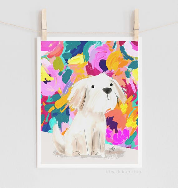 Floral Dog Art Print: Colorful Puppy Painting (Digital Download)