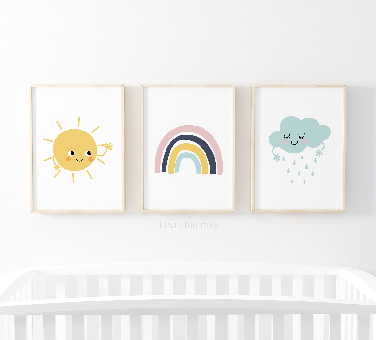 Nursery Print Set Sun Cloud Nursery Wall Art Rainbow Print Etsy