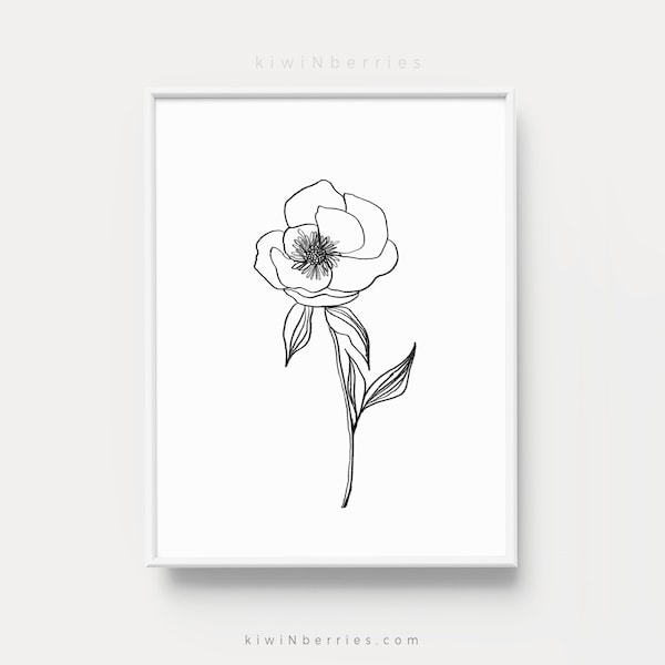 Minimalist Botanical print, Minimal wall art, Pencil leaf drawings, Contour leaves, Plant wall prints, Minimalist prints, Black and white