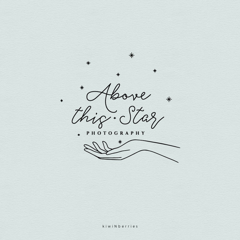 May include: Black and white line art logo design with the text "Above this Star Photography" and a hand reaching up towards a cluster of stars.