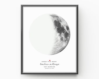 Personalised Moon Print, Couples Print, Digital Printable art, Moon phases Print, Custom Moon print, Engagement Wedding gift