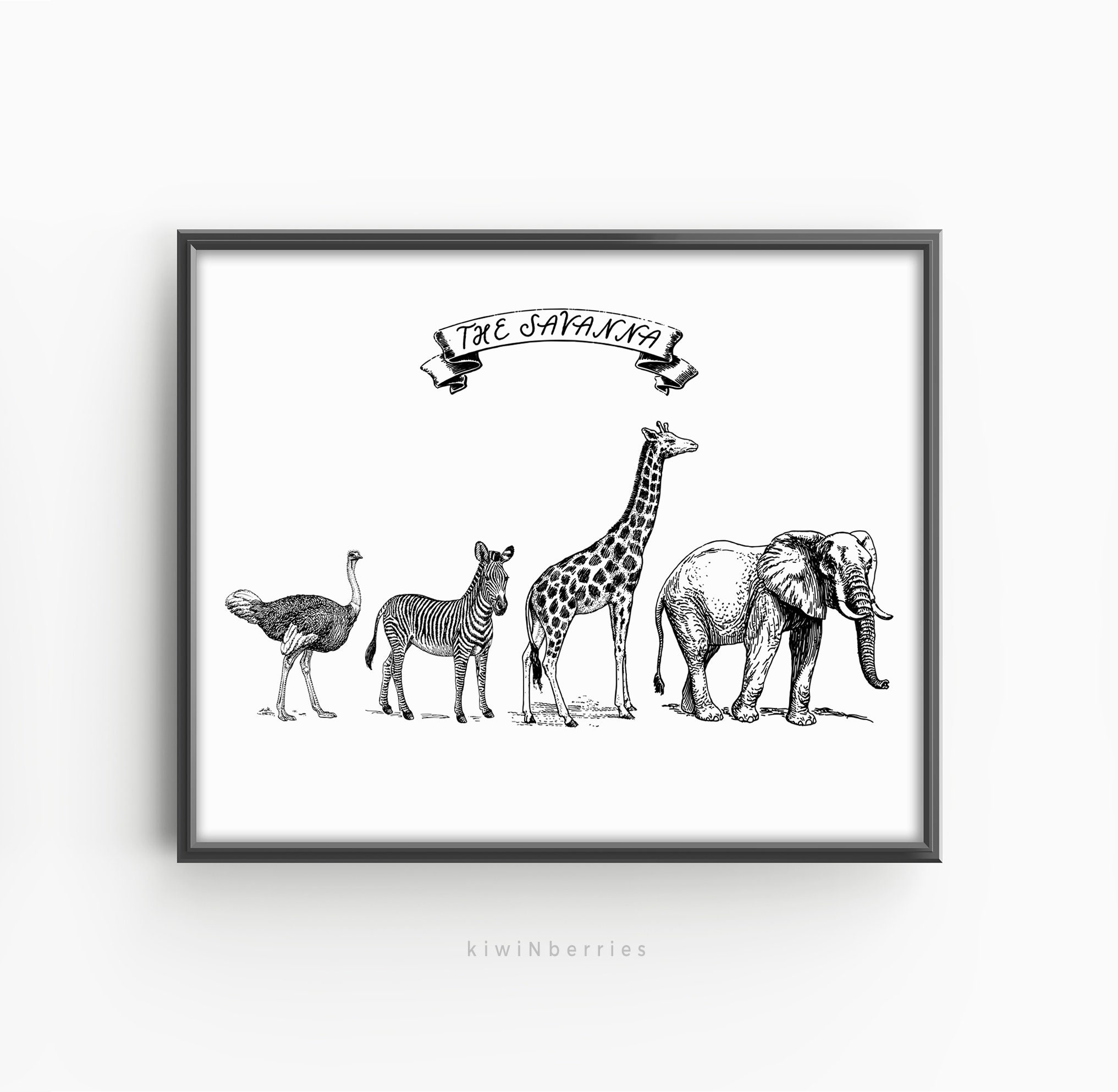 The Savanna Print Animal Habitat Poster Elephant Giraffe - Etsy