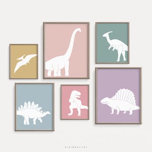 Color Block Dinosaurs Wall Art, Cute Girly Colors, Pink Teal Lilac, Dino Girl&#39;s room Decor, Printable Digital, Dinosaur Posters for Girls