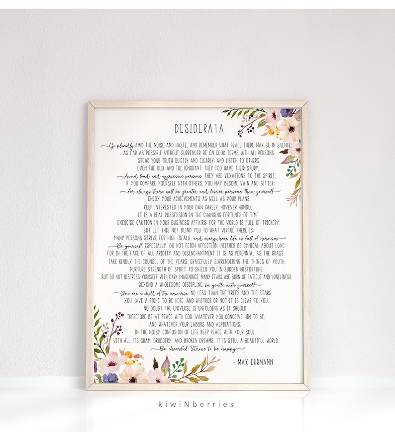 Desiderata print Max Ehrmann poem Desiderata poster Desiderata printable Literature Print 11x14 16x20, Desiderata art print image 1