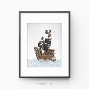 Pirate ship print, Pirate printable art, Kids room wall art, Children&#39;s room decor, Boy printable decor, Boys room wall art, Nautical