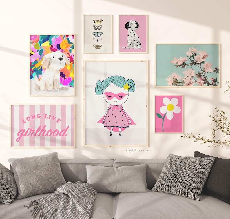 Long Live Girlhood Poster, Pink Stripes, Retro Vibe Wall Art, Girls