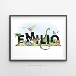 Impresión del nombre del dinosaurio, nombre del bebé personalizado, regalo personalizado para el baby shower, cartel del nombre del dinosaurio, digital imprimible, decoración de la habitación de los niños