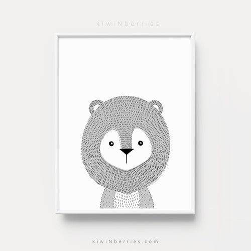 Nursery Animals Prints Black and White Printable Nursery Etsy