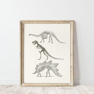 Paleontology poster, Extinct animal vintage wall art, Dinosaur skeleton anatomy print, Science illustration art, Dino Toddler Room