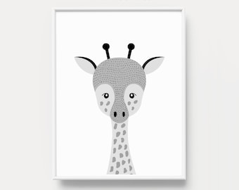 Giraffe print, Monochrome nursery decor - Black and white nursery prints - Nursery printable art - Nursery Animal prints, Grey gray wall art