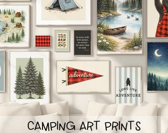Camping Art Prints, Printable Camp Posters, Set of 19, Digital Download