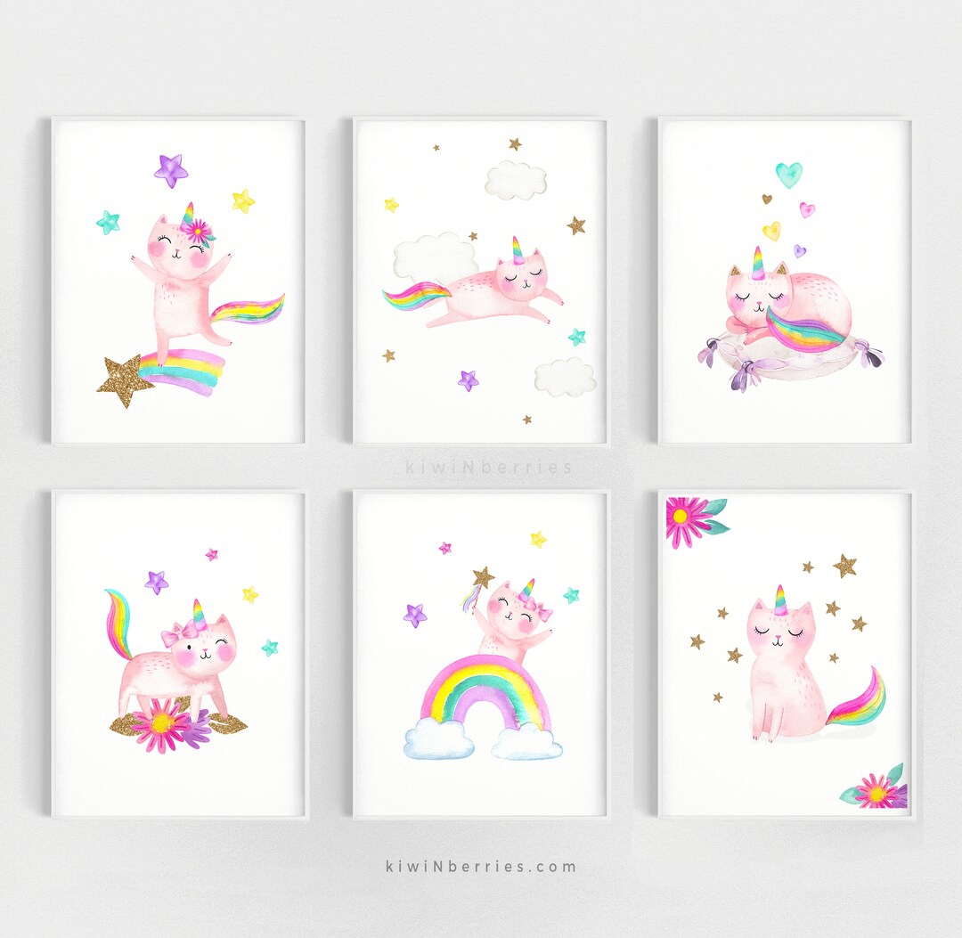 Girl's Wall Art, Printable Unicorn Wall Art, Unicorn Posters, Fun Cats ...