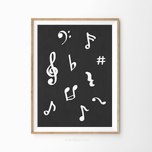 Music Notes print, Music Education, Piano Notes, Bass Clef, Treble Clef, Music poster, Music teacher gift, Printable music art, Music poster