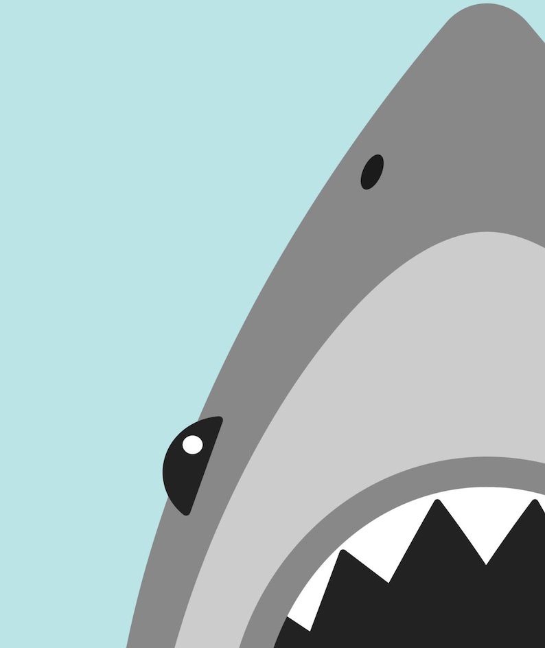 Shark art print  Blue and grey shark print  Boys room decor image 1