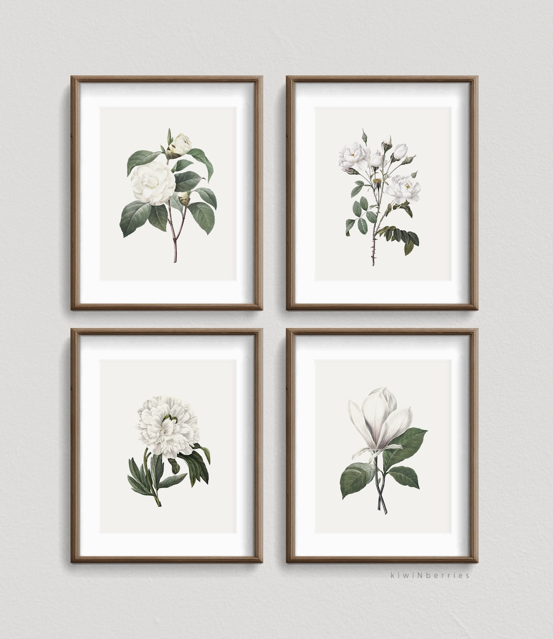 Botanical Prints Set: White Floral Farmhouse Wall Art (digital Prints ...