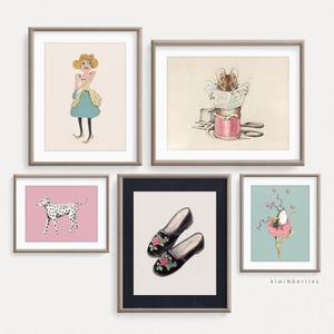 Zestaw fantazyjnych wydruków artystycznych w stylu vintage, antyczna galeria ścienna, estetyka Cottagecore, zestaw 5 sztuk, styl francuski, nostalgiczne fantazyjne wydruki