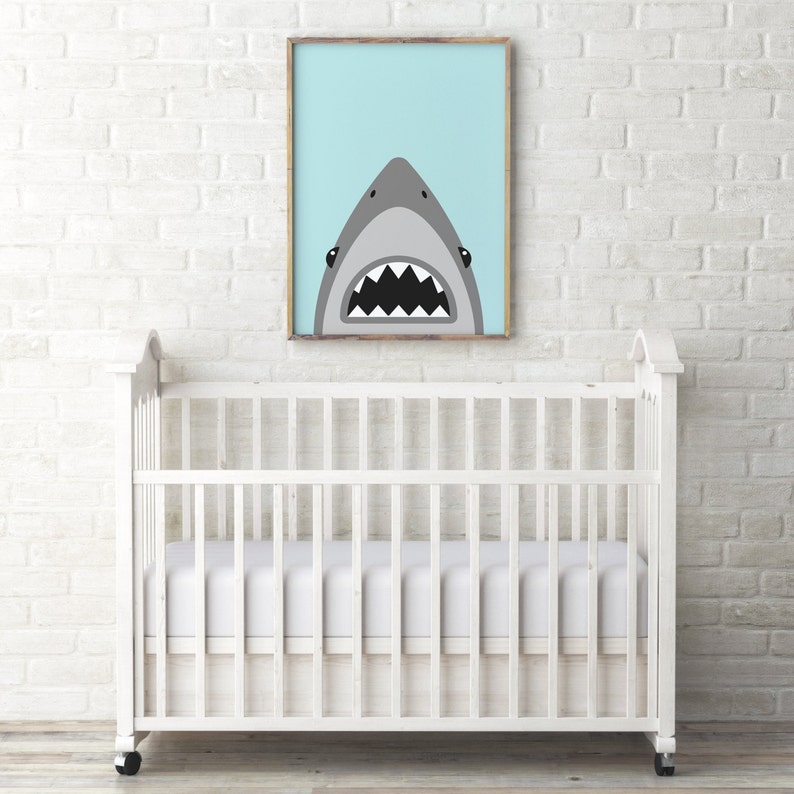 Shark art print  Blue and grey shark print  Boys room decor image 3