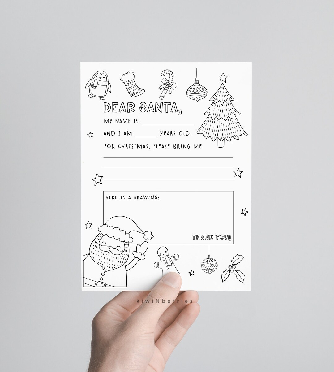 Printable Letter for Santa, Coloring Page, Dear Santa Print, Santa ...