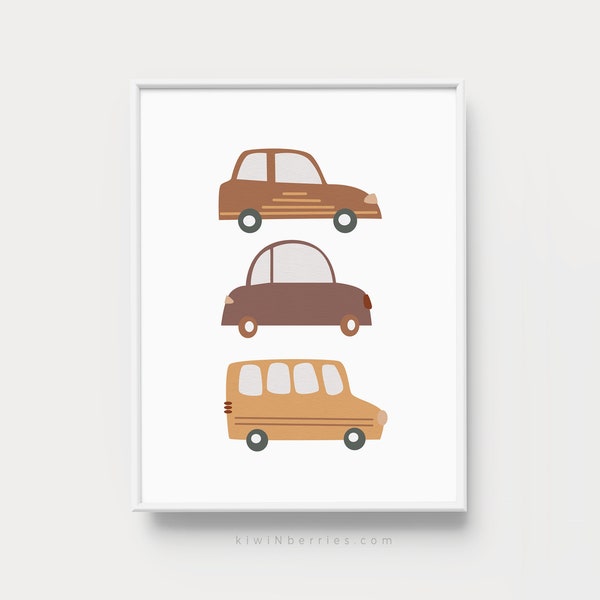 Cars Print, Neutral Earthy Decor, Cars Nursery Printable, Digital Print, Boho boys room, Wall Art Nursery Decor, Playroom Print, Old Cars