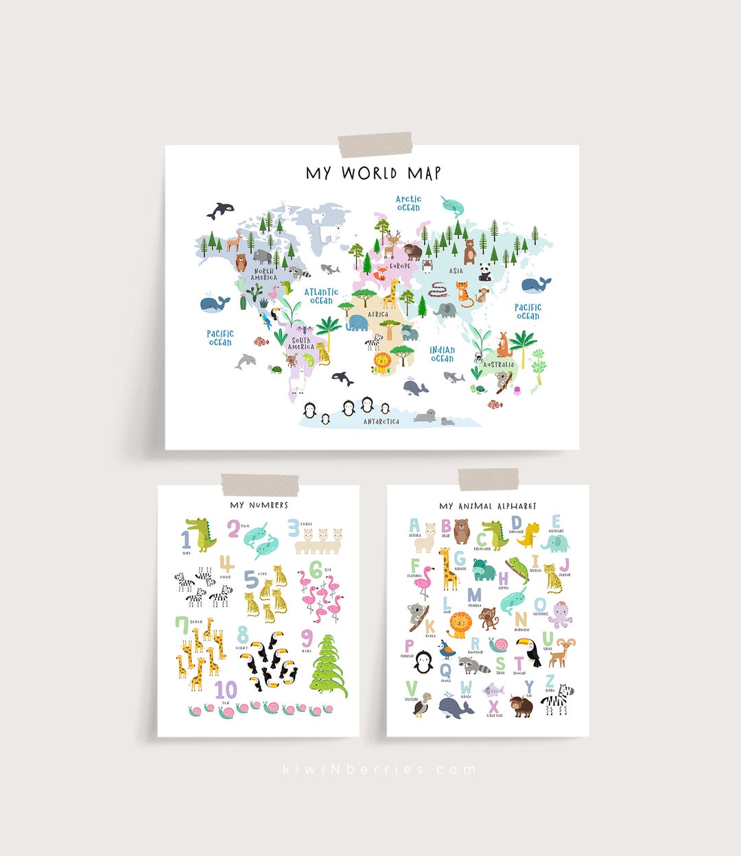 World Map Print for Kids, Animal World Map Print, Nursery Kids Decor ...