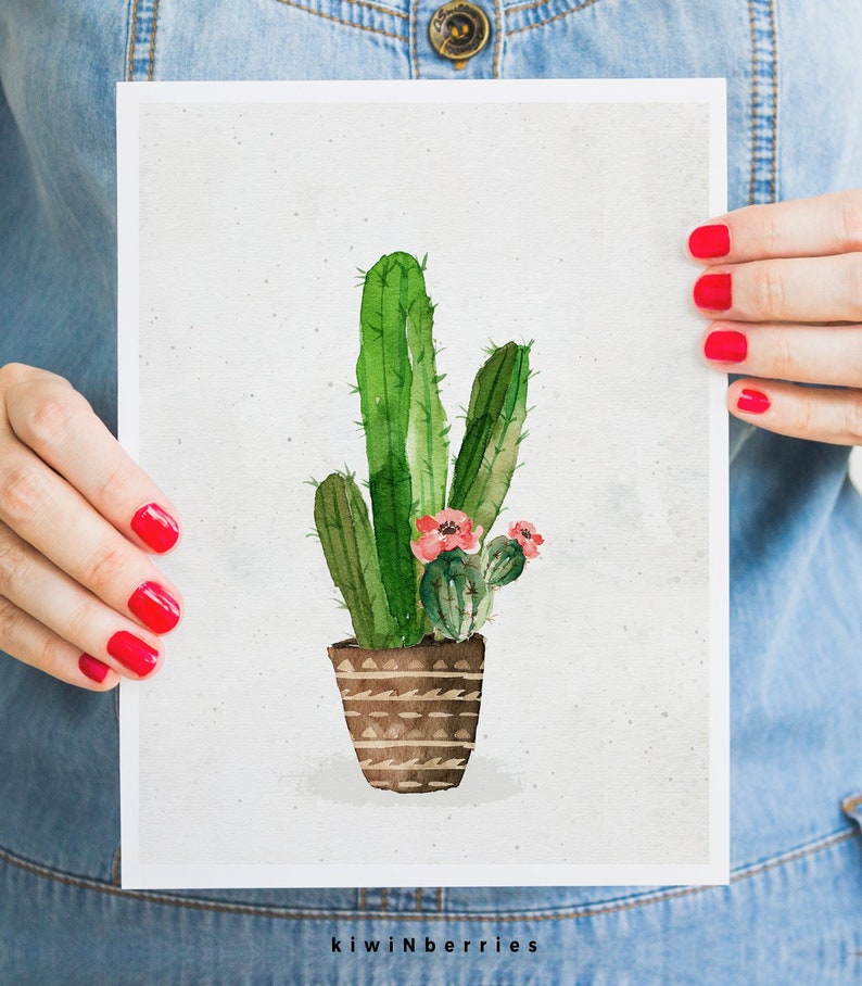 Boho Cactus Print Cactus Wall Art Cottage Chic Rustic Etsy