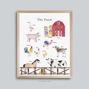 Farm Animals Poster, Farm print, Educational Posters, Learning Print, Kids Playroom Room Decor, Montessori wall art, Learning Farm Animals