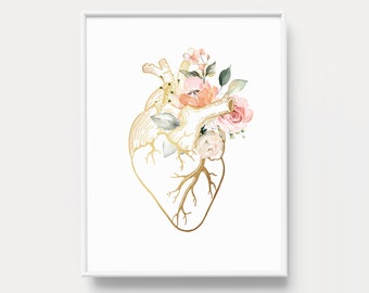 Floral Anatomical Heart Print: Medical Anatomy Art (Digital Download)
