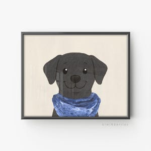 Black lab print, Labrador with a blue bandana, Playroom Wall Art, Fun Posters for kids,Dog Printable Art,Digital Instant Image,Cartoon puppy