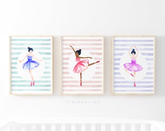 Set of 3 Ballerina prints - Girls room wall art - Ballet girl gift - Dancer girl gift - Little girl wall art - Watercolor art prints