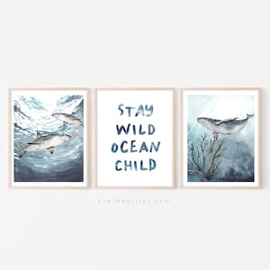 Ocean nursery Prints, Set of 3 Under the sea, Baby room decor, Underwater animal prints, Sea nursery prints, Digital Printable Poster