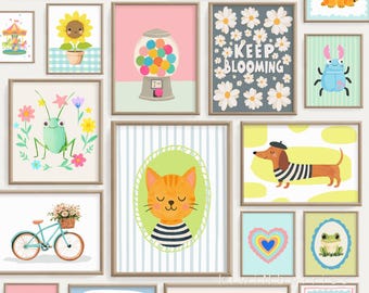 Girls Room Decor: Animal & Rainbow Art Prints (Set of 22, Digital Download)
