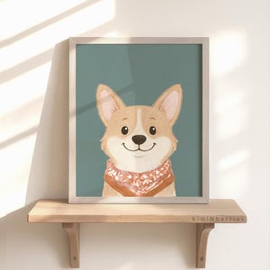Cool Corgi Print, Sage Green and terracotta, Childrens Room gallery Wall, digital Art, Kids Playroom Decor, Dog Puppy Art Prints, Printables