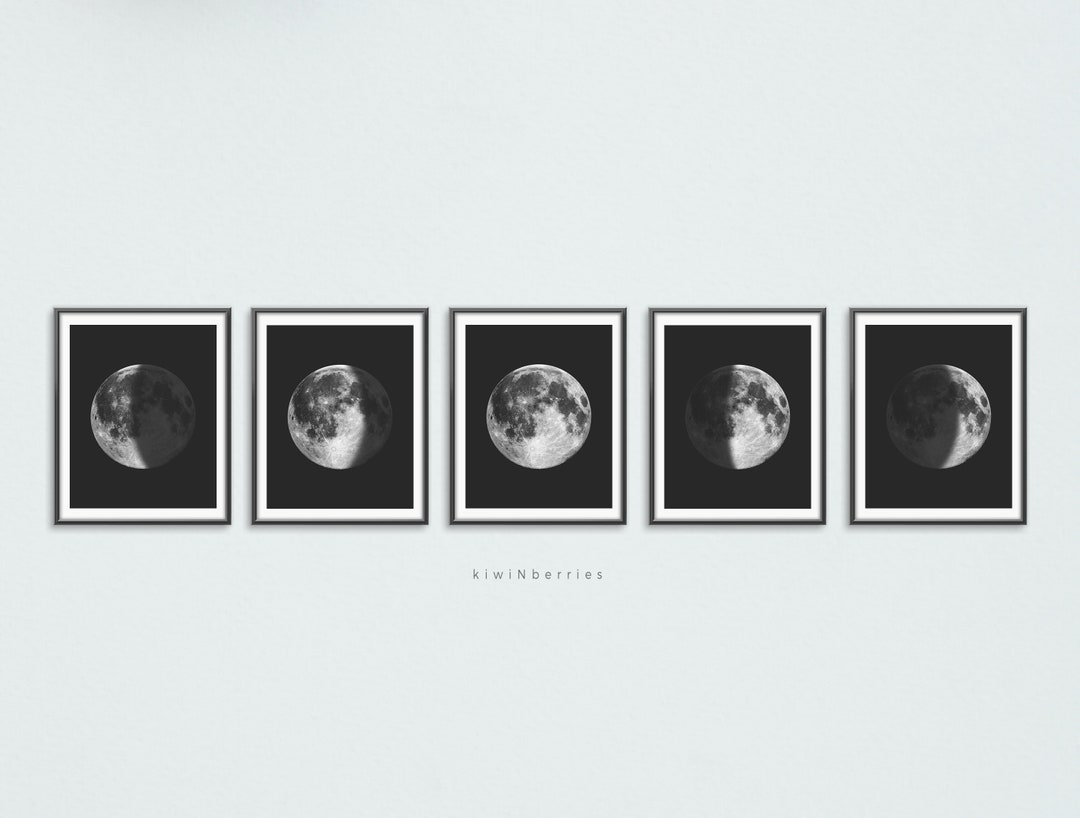 Lunar Phases Print, Set of 5 Moon Phases, Printable Moon Phases ...