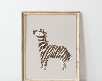 Neutral Zebra Print, Nursery DIY decor, Cute Animals for babys room, Sepia Beige Muted, Monochrome Nursery, Bohemian Boho Baby