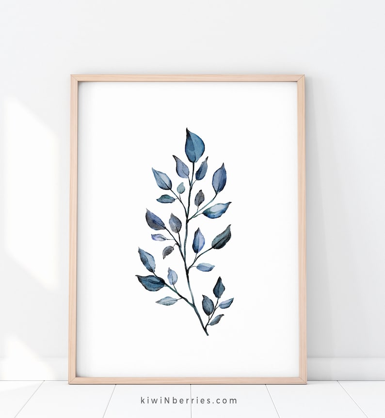 Indigo Blue Botanical Prints: Navy Leaves Wall Art (set of 6) (digital ...