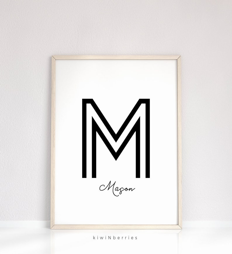 Custom Baby Name Black and White Initial Printable Baby Etsy