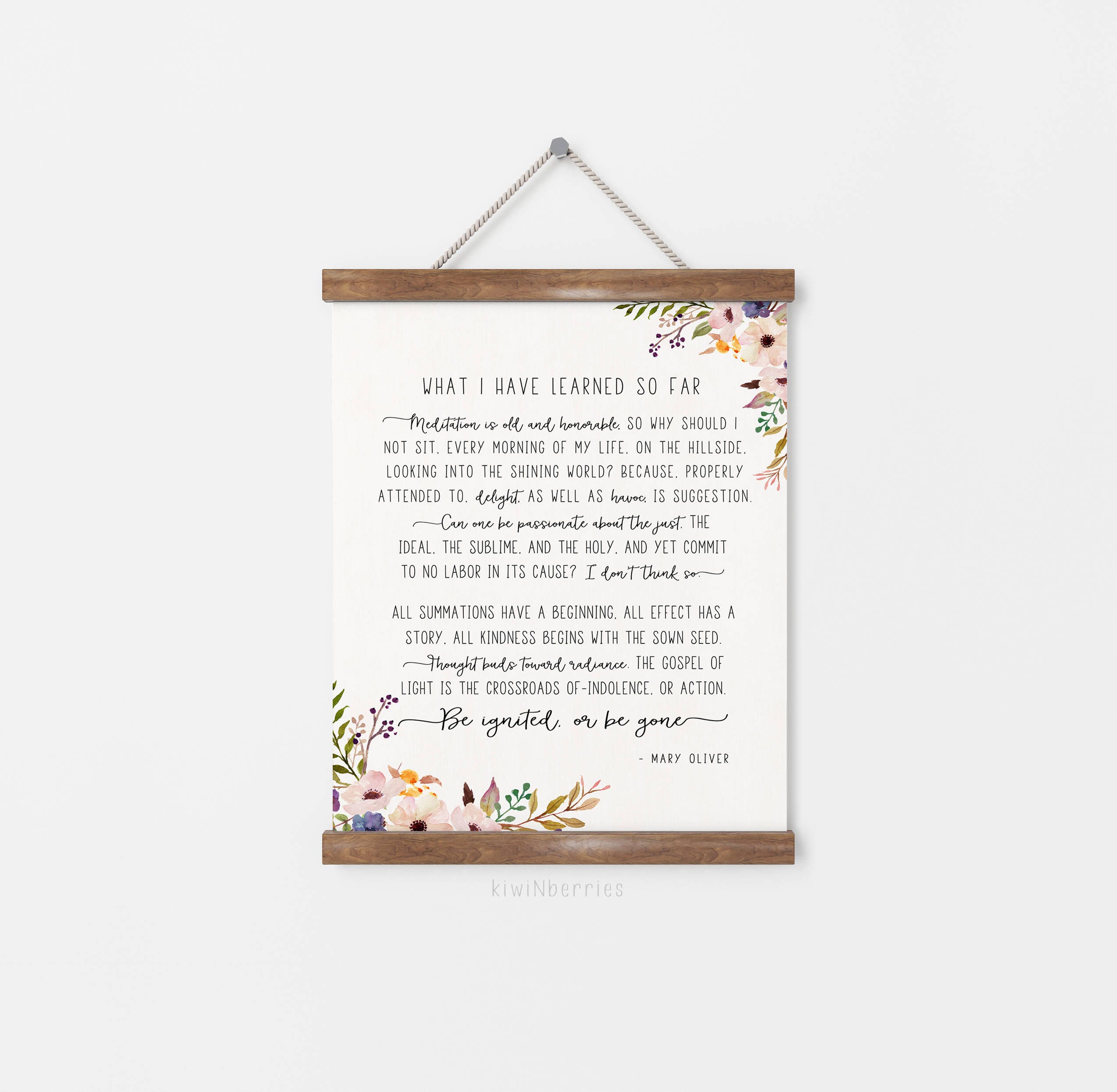 Mary Oliver I Believe In Quote Watercolour Print Poetry Art Print Digital Download