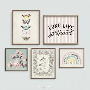Pastel Girl Print Set, Printable Art Set for Girls, Girlhood Wall Art, Blue pink yellow, Girl Room Decor, Digital Art Cute, Stripes Rainbows