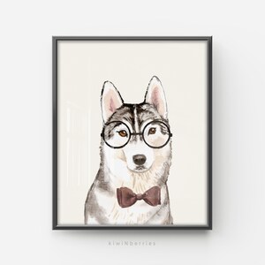 Dog Print: Husky with Glasses, Boys Room Decor (Digital Download)