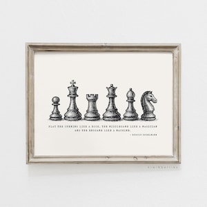 Chess quote art print, Strategy quote decor, Digital download chess, Printable chess poster,Black and white chess illustration,Vintage chess