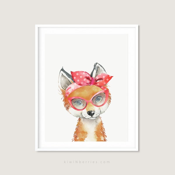 Hipster Fox Print, Girl bedroom wall art, Cool Hipster Animal, Bedroom DIY Revamp, Preteen art prints, Printable Art Girl room decor