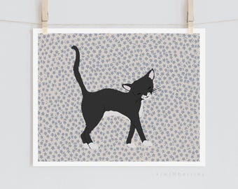 Black Cat Print: Vintage Floral Kitten Poster (Digital Download)
